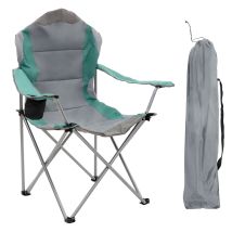 Ecd Germany Campingstuhl Faltbar, Grau-türkis, Angelstuhl Gepolstert Mit Getränkehalter & Tragetasche, Gartenstuhl Klappbar, Übergroßer Klappstuhl Mit