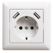 Ontway - Toma Usb Empotrada Con Puerto Usb (máx. Sistema 55) Toma De Pared Con Contacto De Tierra Para Smartphone Mp3 Blanco Brillante 2,1 A