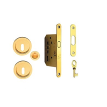 Telese - Kit Pour Porte Coulissante Niche Serrure Ronde 50 Mm Or Poli