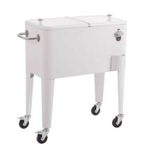 Lolahome Nevera Carrito Vintaje Para Barbacoa. Blanca, 56 Litros De Capacidad, De Acero Con Epoxi Anticorrosión. Carrito De Bebidas Auxiliar Isotermo.