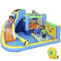 Aiyaplay Castillo Hinchable Acuático 8 En 1 Con Soplador 550 W Tobogán Trampolín Escalada Piscinas Canasta Lanzamiento De Aros Anillas 350x320x190 Cm