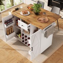 Carrello Da Cucina Con Tavolo Pieghevole, Credenza Con 1 Cassetto E 2 Ante, Portabottiglie, Mdf, Bianco