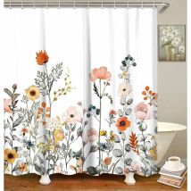 Fabric Shower Curtain With 12 Hooks Floral Pattern Modern Bathroom Accessory Machine Washable 180 X 200cm
