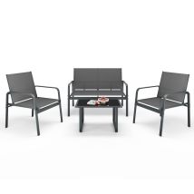 Mondeer – Salon De Jardin Extérieur 4 Places – Ensemble Métal Et Textilène – 3 Assises Et 1 Table Basse – Gris Foncé – Conception Moderne Et Durable