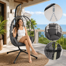 Makika - Hängesessel Mit Gestell Höhenverstellbar Aus Polyrattan In Grau