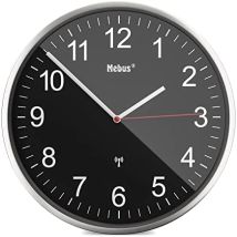 Mebus Funkwanduhr, Wanduhr Groß, Funkuhr Modern, Aluminium-rahmen Mit Gut Ablesbaren Ziffern, Bahnhofsuhr, Wohnzimmer, Büro, Farbe: Silber/schwarz, 