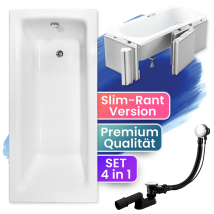 Badewanne Rechteck 160x75 Mit Styroporverkleidung (ablage 4cm), Ablauf & Füße Gratis - Komplettset 4in1 Original Acryl Wanne - Badland Talia Slim