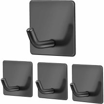 Shining House Selbstklebender Wandhaken, Schwarzer Edelstahl-klebehaken, 4 Stück, Rostfrei Und Wasserdicht, Badezimmer-aufbewahrung, Handtuchhalter, 