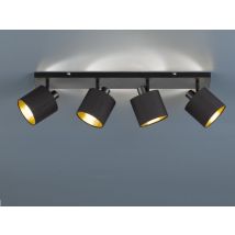 Reality Leuchten - Deckenstrahler Tommy 4-flammig Schwarz, Stoffschirme Schwarz Gold, Breite 70cm