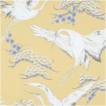 Ochre Crane Bird Wallpaper Yellow Oriental Tree Smooth Vinyl Paste Wall