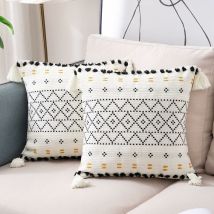 Hoopzi - Set Of 2 Modern Bohemian Woven Cotton Cushion Cover Geometric Pattern Pillowcase Decoration For Living Room Sofa Bedroom Home 45 X 45 Cm, 