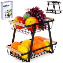 Cesta de 2 niveles para frutas y verduras – Metal negro – Diseño loft – 28 x 17,5 x 21 cm
