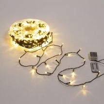 Guirnalda solar 500 LED blanco cálido 50m – Controlador de memoria – 6W – Temporizador 8-16h – Cable verde