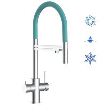 Rubinetto 5 Vie Miscelatore Lavello Cucina In Acciaio Inox Spazzolato - Canna Turchese Movibile E Doccia 2 Getti Staccabile - Acciaio Chirurgico Aisi 