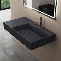 Lavabo De Diseño 100x48x13cm Desagüe Oculto Colossum12-derecho En Antracita Mate De Mármol Fundido Apto Como Lavabo Sobre Encimera Y Lavabo Suspendido