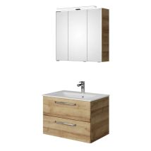B-Ware Saphir Badmöbel Set Waschtisch Unterschrank Spiegelschrank Led Riviera Eiche