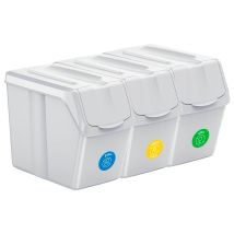 Set De 3 Cubos De Basura Keden Sortibox Para Reciclado, Blanco, 60l