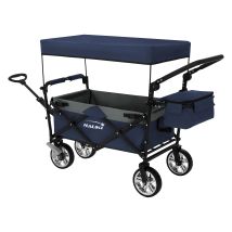 Hauki Carrello Pieghevole Da Spiaggia Per Bambini, Carretto A Mano Per Trasporto Bimbi Con Tettuccio E Borsa, Carrello Portatutto Con Parasole Blu-