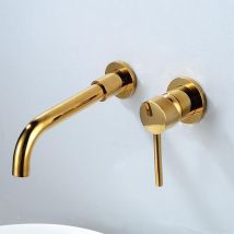 Robinet De Lavabo À Encastrer En Laiton – Mitigeur À Poignée Unique, Eau Chaude Et Froide, Bec Pivotant À 360°–doré