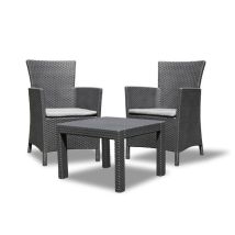 Keter Lounge Set Rosario Balcony 2x Sessel Und 1x Tisch, Rattanoptik, Kunststoff, Graphit Inkl. Sitzkissen, Perfekt Für Balkon, Terrasse Oder Garten, 
