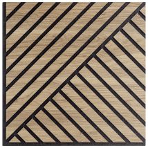 Set Di Tre Pannelli Decorativi Murali, Fonoassorbenti A Listelli Obliqui Doppio In Legno, Rovere Aurora, 55x55 P1,1 Cm - Hoogapanel