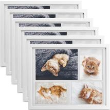 6x Cadres Photo 10x15 Cm & 15x21 Cm Pour 4 Photos Blanc
