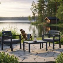 Ipae Progarden - Wohnzimmer Im Freien In Anthrazit 2 Sitze In Harzsesseln Mit Kissen Und Lombok -tisch