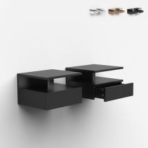 2 Tables De Chevet Murales Suspendues Avec Tiroir Chambre Alabastro - Noir
