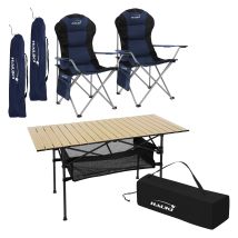 Hauki Juego De Muebles De Camping De 3 Piezas 1x Mesa Beige + 2x Sillas De Acampada Plegables En Color Azul Mobiliario De Exterior Con Bolsa De 
