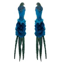 Decorazione Per Albero Di Natale Blu Pavone, 2 Pezzi.