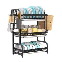 Yoleo - Gouttoir À Vaisselle 3 Niveaux,égouttoir Pour Évier Avec Porte Couverts Support Pour Planche À Découper,porte Couteau,plateau D'Égouttage,