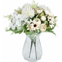 Kartokner - Bouquet Artificiel 2 Pièces Blanches Fausses Pivoines Hortensias Oeillets Fleurs Artificielles Arrangements Floraux