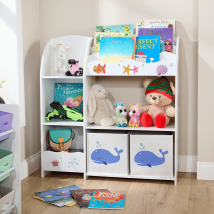 Kids Storage Toy Bookshelf Organiser With Drawer Two Storage Boxes & Shelves
