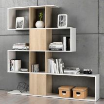 Zerlegtes Bücherregal Eiche – 145 x 29 x 145 cm – 4 Einlegeböden – Weiß / Eiche