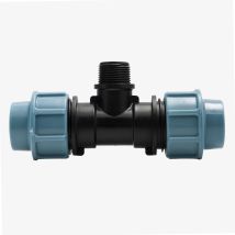 Jardibric – Conector en T 16b 3/4" D25 – Polipropileno Negro/Azul – Diámetro 25 mm – Presión 16 bares