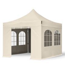3x3m Gazebo Pieghevole Pes 800 Con Laterali (finestre), Professional 40mm Alluminio, Crema