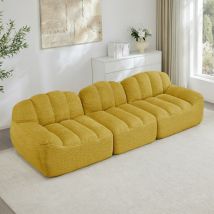 Canapé Modulaire 3 Places, Design Sans Structure, Mousse Haute Densité 32d, Assise Profonde, Salon, Velours Côtelé Souple, Jaune