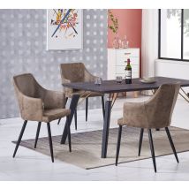 Juego De Comedor Cosmo Lux Zarah: Mesa De Comedor De Madera Negra Y Juego De 4 Sillas De Comedor De Cuero Marrón - Comedor Cocina