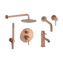Kit Miscelatori Lavabo Muro Bidet E Kit Doccia Modello Tondo Colore Rosa Metallizzato Pollini Jessy Color Kitjessycolora34