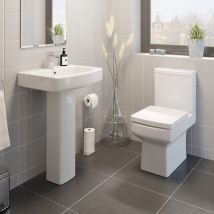 Modern Bathroom Cloakroom Close Coupled Toilet & Ceramic Basin Sink Set White