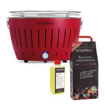 Barbecue Rosso Con Batterie E Cavo Di Alimentazione Usb + 2.5kg Di Carbonella Di Faggio + Gel Combustibile 500ml -lotus Grill