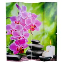 Paravento 4 Pannelli Divisorio Timer Motivo Orchidea 180 X 160 Cm 2 Led 040008631