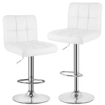 Lot De 2 Tabouret De Bar - Rattantree Chaise De Bar - Rotatif Sur 360° - Hauteur Réglable 20cm - Avec Dossier Et Repose-pieds - Blanc