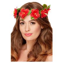 Hawaiian Flower Crown - Red - With Ribbon - 52485