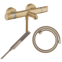 Hansgrohe - Pack Mitigeur Bain Douche Thermostatique Ecostat Comfort + Flexible Designflex + Pommeau Pulsify E Bronze Brossé