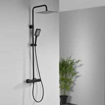Thermostat-duschsäule Schwarzes Duschsystem Höhenverstellbares Duschset Mit Thermostatmischer Für Badezimmer Quadratischer Regenduschkopf - Detbom