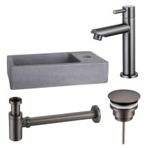 Fugaflow Eccelente Pietra Ensemble De Lavabo - 40x22x8cm - 1 Trou De Robinet - Robinet De Lavabo Gunmetal - Béton