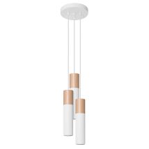 LEDBOX – PABLO 3-Light White Pendant Lamp – Steel and Wood – 20/20/100 cm – GU10, 3x max 10W LED – IP20