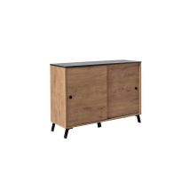 Ptarch - Aparador Kamet Dos Puertas Correderas Acabado Roble Gold/negro, 87cm(alto) 120cm(ancho) 40cm(largo)