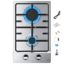 Wehimo - Placa De Gas De 2 Quemadores 31cm Plata–(acero Inoxidable)gas Natural/propano-2 Fuegos